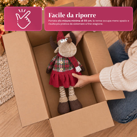 Renne de Noël décorative extensible de 55 à 85 cm – Décoration de Noël avec pattes télescopiques, structure en métal, polyester, 4 variantes de style