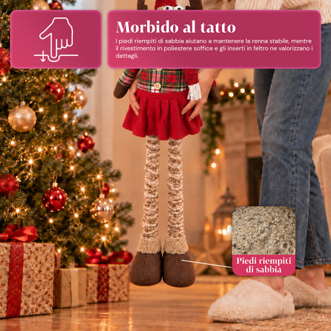 Renne de Noël décorative extensible de 55 à 85 cm – Décoration de Noël avec pattes télescopiques, structure en métal, polyester, 4 variantes de style