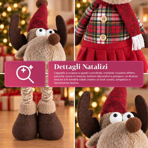 Renne de Noël décorative extensible de 55 à 85 cm – Décoration de Noël avec pattes télescopiques, structure en métal, polyester, 4 variantes de style