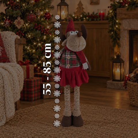Renne de Noël décorative extensible de 55 à 85 cm – Décoration de Noël avec pattes télescopiques, structure en métal, polyester, 4 variantes de style