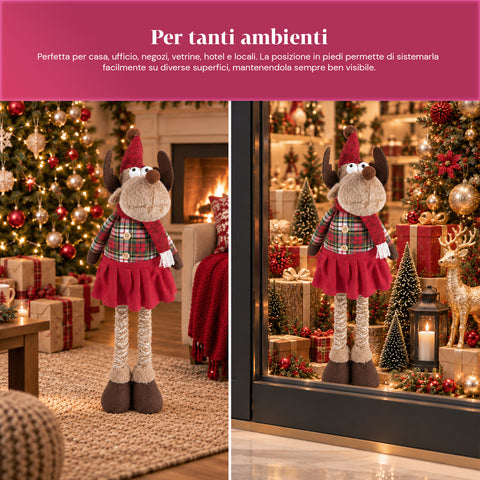 Renne de Noël décorative extensible de 55 à 85 cm – Décoration de Noël avec pattes télescopiques, structure en métal, polyester, 4 variantes de style