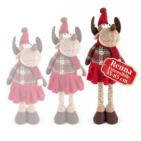 Renne de Noël décorative extensible de 55 à 85 cm – Décoration de Noël avec pattes télescopiques, structure en métal, polyester, 4 variantes de style