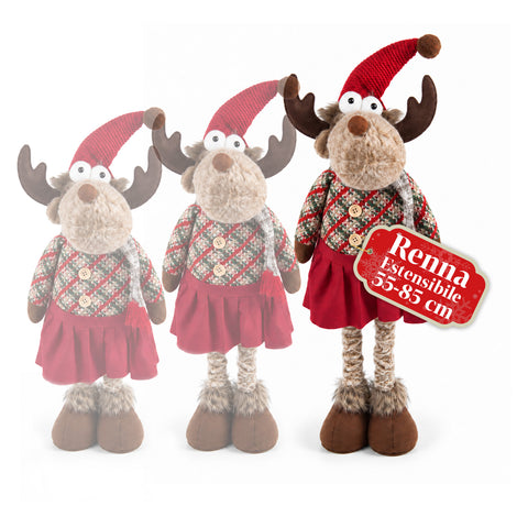 Renne de Noël décorative extensible de 55 à 85 cm – Décoration de Noël avec pattes télescopiques, structure en métal, polyester, 4 variantes de style