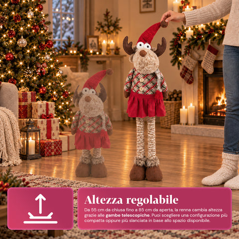 Renne de Noël décorative extensible de 55 à 85 cm – Décoration de Noël avec pattes télescopiques, structure en métal, polyester, 4 variantes de style