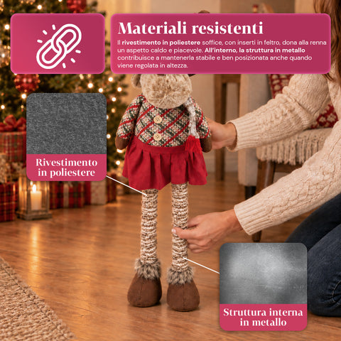 Renne de Noël décorative extensible de 55 à 85 cm – Décoration de Noël avec pattes télescopiques, structure en métal, polyester, 4 variantes de style