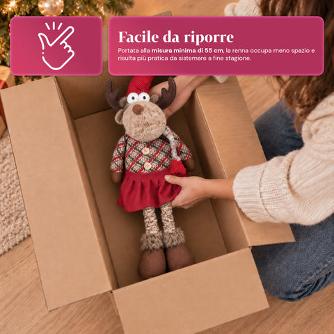 Renne de Noël décorative extensible de 55 à 85 cm – Décoration de Noël avec pattes télescopiques, structure en métal, polyester, 4 variantes de style