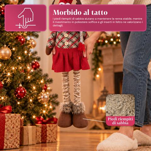 Renne de Noël décorative extensible de 55 à 85 cm – Décoration de Noël avec pattes télescopiques, structure en métal, polyester, 4 variantes de style