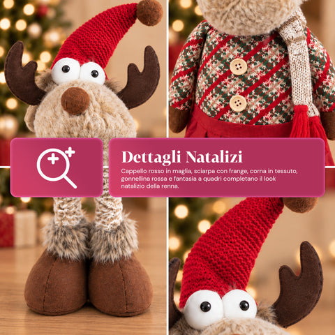 Renne de Noël décorative extensible de 55 à 85 cm – Décoration de Noël avec pattes télescopiques, structure en métal, polyester, 4 variantes de style