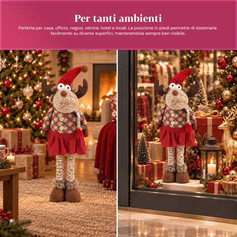 Renne de Noël décorative extensible de 55 à 85 cm – Décoration de Noël avec pattes télescopiques, structure en métal, polyester, 4 variantes de style