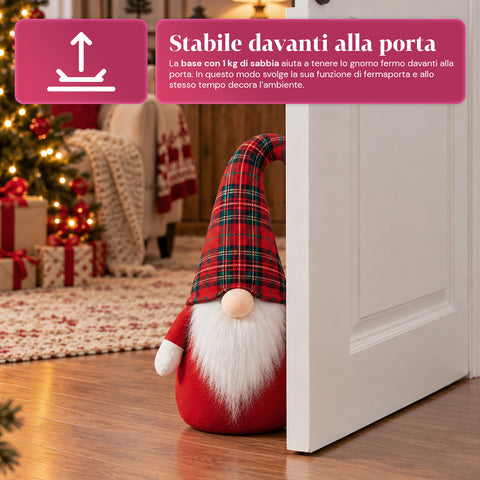 Bloque-porte gnome de Noël 60 cm avec LED dans le nez, 3 modes d’éclairage, rempli de sable 1 kg, doux en polyester - Bindbox