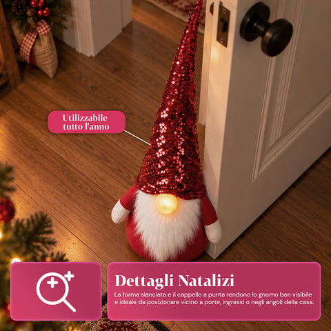 Bloque-porte gnome de Noël 60 cm avec LED dans le nez, 3 modes d’éclairage, rempli de sable 1 kg, doux en polyester - Bindbox