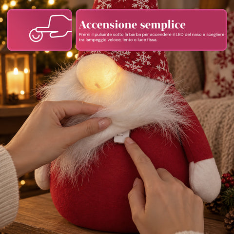 Bloque-porte gnome de Noël 60 cm avec LED dans le nez, 3 modes d’éclairage, rempli de sable 1 kg, doux en polyester - Bindbox