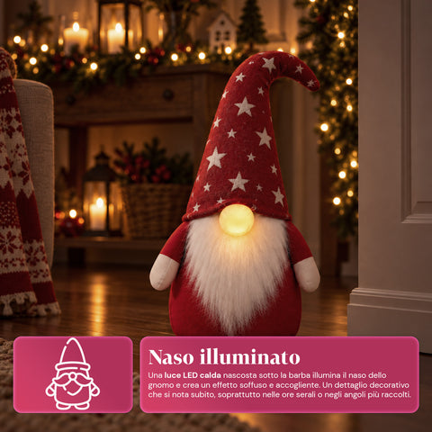 Bloque-porte gnome de Noël 60 cm avec LED dans le nez, 3 modes d’éclairage, rempli de sable 1 kg, doux en polyester - Bindbox