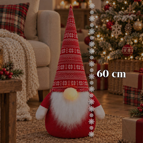 Bloque-porte gnome de Noël 60 cm avec LED dans le nez, 3 modes d’éclairage, rempli de sable 1 kg, doux en polyester - Bindbox