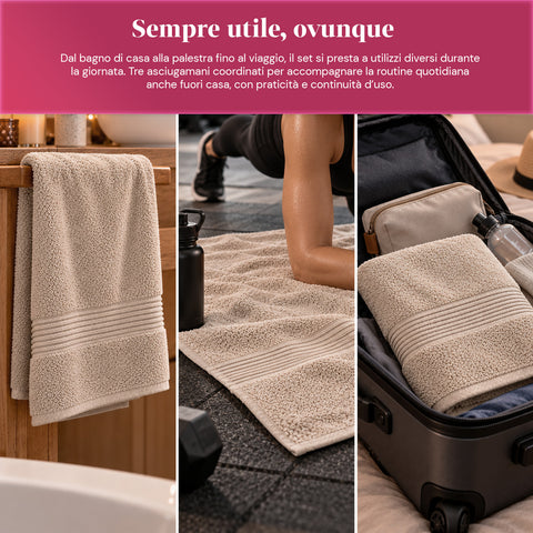 Lot de 3 serviettes de bain 100 % coton – Ensemble comprenant une serviette de 90x140, une serviette de 60x100 et une serviette d’invité de 40x60 cm, douces et absorbantes, 6 couleurs