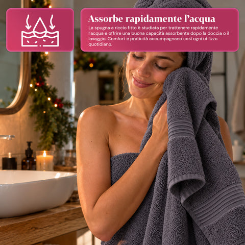 Lot de 3 serviettes de bain 100 % coton – Ensemble comprenant une serviette de 90x140, une serviette de 60x100 et une serviette d’invité de 40x60 cm, douces et absorbantes, 6 couleurs