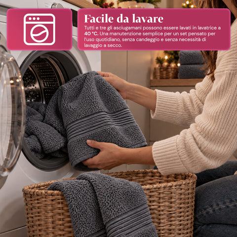Lot de 3 serviettes de bain 100 % coton – Ensemble comprenant une serviette de 90x140, une serviette de 60x100 et une serviette d’invité de 40x60 cm, douces et absorbantes, 6 couleurs