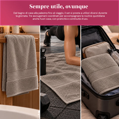 Lot de 3 serviettes de bain 100 % coton – Ensemble comprenant une serviette de 90x140, une serviette de 60x100 et une serviette d’invité de 40x60 cm, douces et absorbantes, 6 couleurs