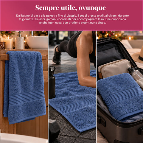 Lot de 3 serviettes de bain 100 % coton – Ensemble comprenant une serviette de 90x140, une serviette de 60x100 et une serviette d’invité de 40x60 cm, douces et absorbantes, 6 couleurs