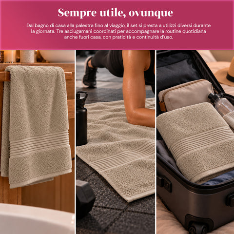 Lot de 3 serviettes de bain 100 % coton – Ensemble comprenant une serviette de 90x140, une serviette de 60x100 et une serviette d’invité de 40x60 cm, douces et absorbantes, 6 couleurs