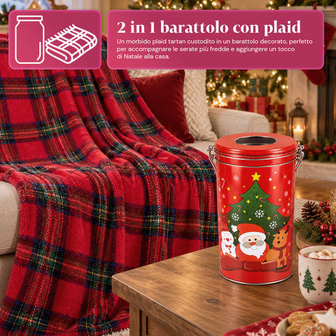 Boîte de Noël 30x16 cm avec plaid en polaire corail 145x110 cm, couverture douce tartan à carreaux - boîte mystère