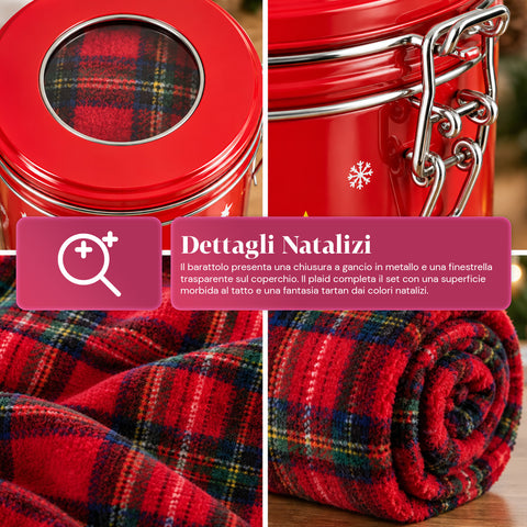 Boîte de Noël 30x16 cm avec plaid en polaire corail 145x110 cm, couverture douce tartan à carreaux - boîte mystère