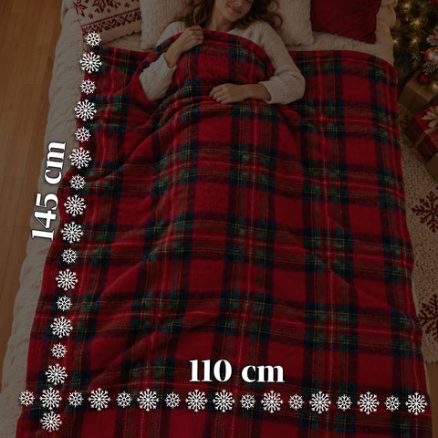 Boîte de Noël 30x16 cm avec plaid en polaire corail 145x110 cm, couverture douce tartan à carreaux - boîte mystère