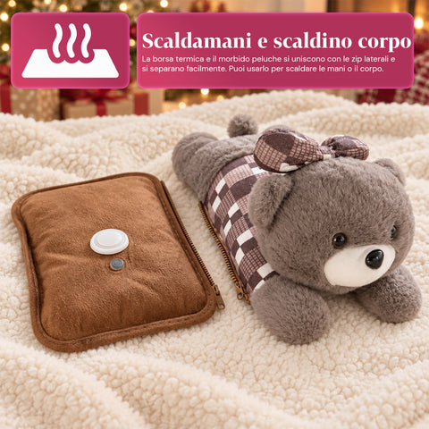 Chauffe-mains électrique en peluche avec bouillotte rechargeable, 2 poches, chaleur pendant 4 à 5 heures, déhoussable avec fermeture éclair – boîte mystère