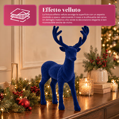 Cerf décoratif 33x44h cm effet velours, figurine de renne au design moderne pour la maison, le bureau et les vitrines, décoration de Noël, 6 variantes de couleur