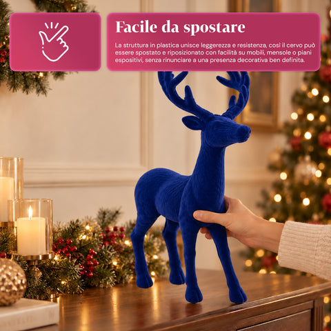 Cerf décoratif 33x44h cm effet velours, figurine de renne au design moderne pour la maison, le bureau et les vitrines, décoration de Noël, 6 variantes de couleur