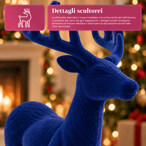 Cerf décoratif 33x44h cm effet velours, figurine de renne au design moderne pour la maison, le bureau et les vitrines, décoration de Noël, 6 variantes de couleur