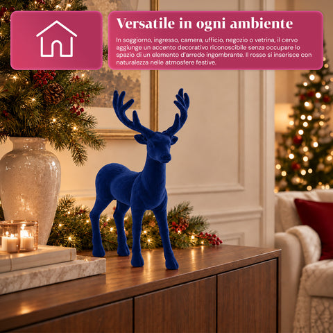 Cerf décoratif 33x44h cm effet velours, figurine de renne au design moderne pour la maison, le bureau et les vitrines, décoration de Noël, 6 variantes de couleur