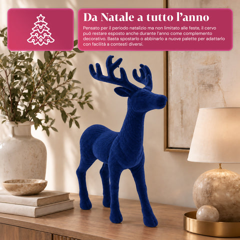 Cerf décoratif 33x44h cm effet velours, figurine de renne au design moderne pour la maison, le bureau et les vitrines, décoration de Noël, 6 variantes de couleur