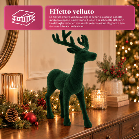 Cerf décoratif 33x44h cm effet velours, figurine de renne au design moderne pour la maison, le bureau et les vitrines, décoration de Noël, 6 variantes de couleur