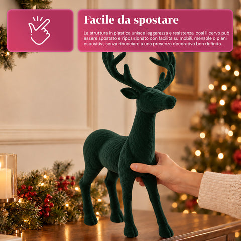 Cerf décoratif 33x44h cm effet velours, figurine de renne au design moderne pour la maison, le bureau et les vitrines, décoration de Noël, 6 variantes de couleur