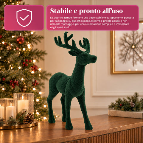 Cerf décoratif 33x44h cm effet velours, figurine de renne au design moderne pour la maison, le bureau et les vitrines, décoration de Noël, 6 variantes de couleur