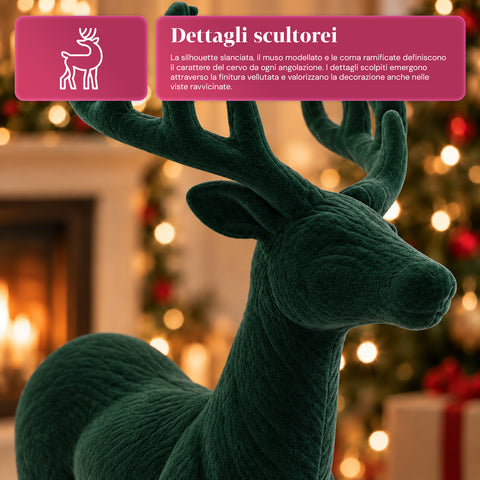 Cerf décoratif 33x44h cm effet velours, figurine de renne au design moderne pour la maison, le bureau et les vitrines, décoration de Noël, 6 variantes de couleur