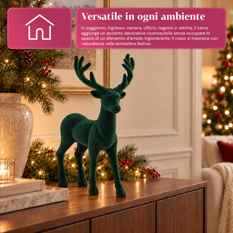 Cerf décoratif 33x44h cm effet velours, figurine de renne au design moderne pour la maison, le bureau et les vitrines, décoration de Noël, 6 variantes de couleur