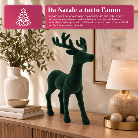 Cerf décoratif 33x44h cm effet velours, figurine de renne au design moderne pour la maison, le bureau et les vitrines, décoration de Noël, 6 variantes de couleur