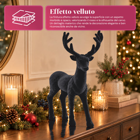 Cerf décoratif 33x44h cm effet velours, figurine de renne au design moderne pour la maison, le bureau et les vitrines, décoration de Noël, 6 variantes de couleur