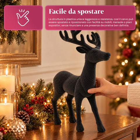 Cerf décoratif 33x44h cm effet velours, figurine de renne au design moderne pour la maison, le bureau et les vitrines, décoration de Noël, 6 variantes de couleur
