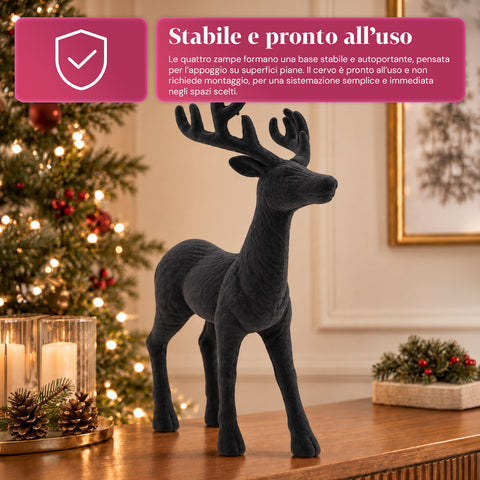 Cerf décoratif 33x44h cm effet velours, figurine de renne au design moderne pour la maison, le bureau et les vitrines, décoration de Noël, 6 variantes de couleur