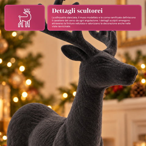 Cerf décoratif 33x44h cm effet velours, figurine de renne au design moderne pour la maison, le bureau et les vitrines, décoration de Noël, 6 variantes de couleur