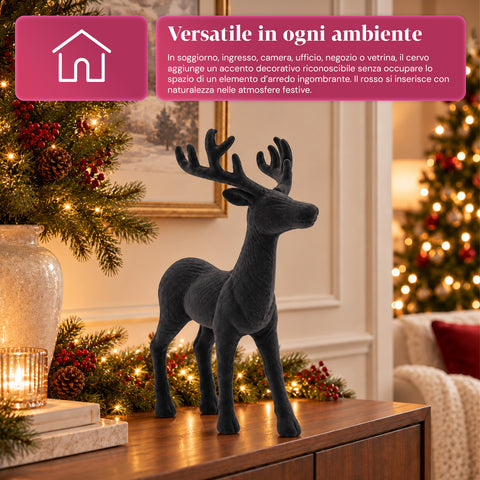 Cerf décoratif 33x44h cm effet velours, figurine de renne au design moderne pour la maison, le bureau et les vitrines, décoration de Noël, 6 variantes de couleur