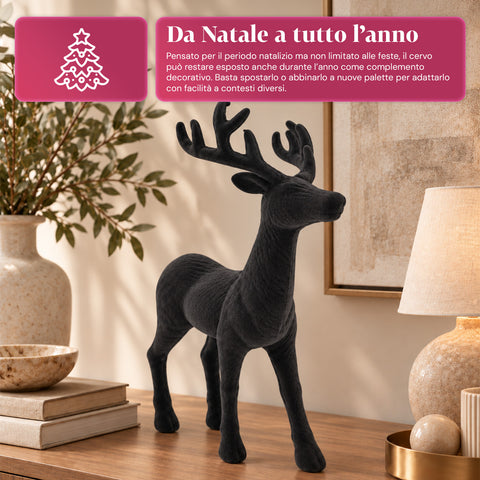 Cerf décoratif 33x44h cm effet velours, figurine de renne au design moderne pour la maison, le bureau et les vitrines, décoration de Noël, 6 variantes de couleur