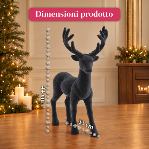 Cerf décoratif 33x44h cm effet velours, figurine de renne au design moderne pour la maison, le bureau et les vitrines, décoration de Noël, 6 variantes de couleur