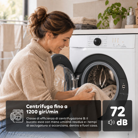 Lave-linge à chargement frontal 6 kg, classe A, 1200 tr/min, compact de 41 cm, lavage à la vapeur, tambour nid-d’abeilles, sécurité enfants, blanc ou gris