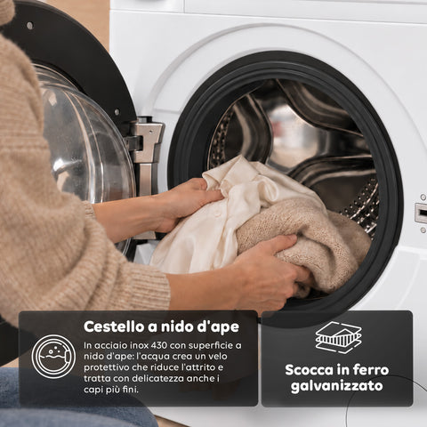 Lave-linge à chargement frontal 6 kg, classe A, 1200 tr/min, compact de 41 cm, lavage à la vapeur, tambour nid-d’abeilles, sécurité enfants, blanc ou gris