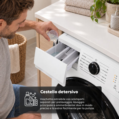 Lave-linge à chargement frontal 6 kg, classe A, 1200 tr/min, compact de 41 cm, lavage à la vapeur, tambour nid-d’abeilles, sécurité enfants, blanc ou gris