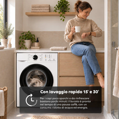 Lave-linge à chargement frontal 6 kg, classe A, 1200 tr/min, compact de 41 cm, lavage à la vapeur, tambour nid-d’abeilles, sécurité enfants, blanc ou gris